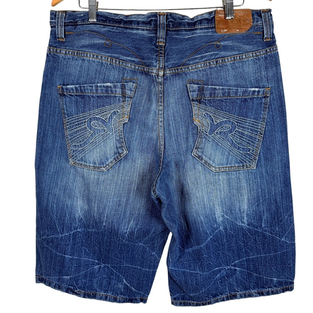 Vintage Y2K Rocawear Baggy Jean Shorts Mens 38 Blue Embroidered‎ Hip Hop Jorts